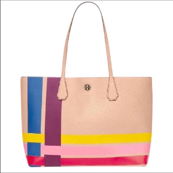 Tory Burch Handbags - TORY BURCH color stripe tote - rare! Great condition!